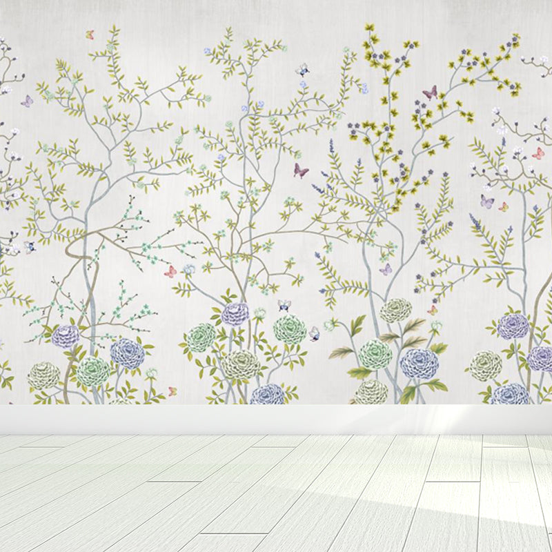 Big Flower Field Wallpaper Mural for Home Plant Wall Art in Green, Moisture Resistant