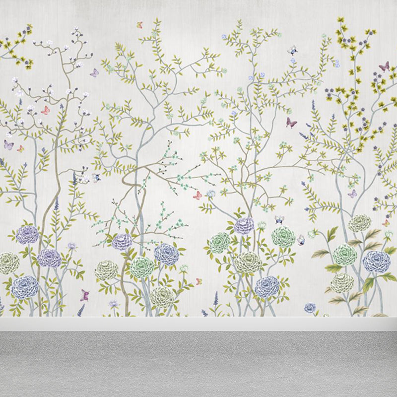 Big Flower Field Wallpaper Mural for Home Plant Wall Art in Green, Moisture Resistant
