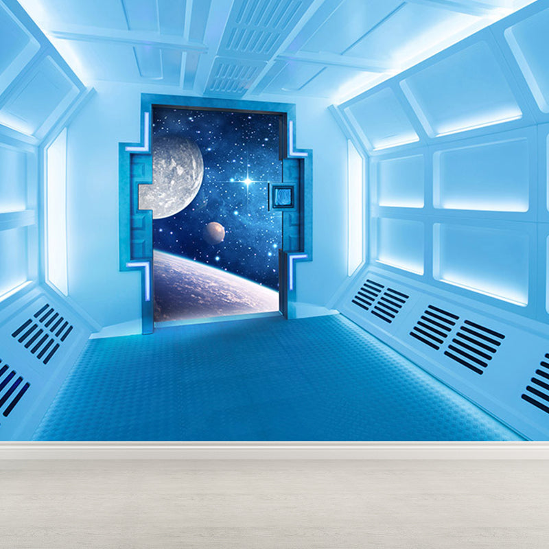 Space Capsule View Mural Wallpaper Sci-Fi Moisture Resistant Wall Art for Kids Room