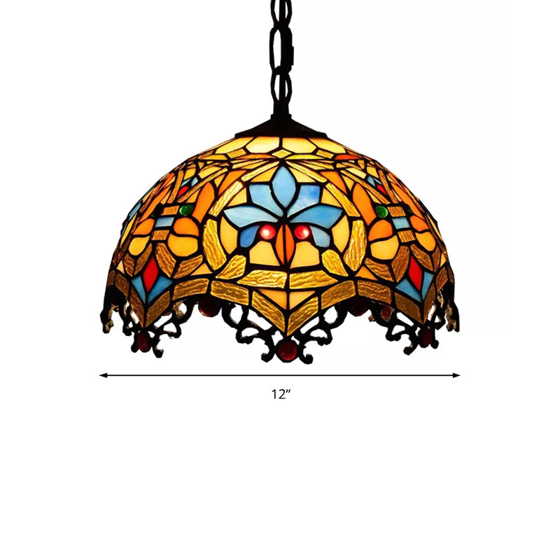 Luci sospese in stile vittoriano per tavolo da pranzo, apparecchio a soffitto a cupola in vetro colorato