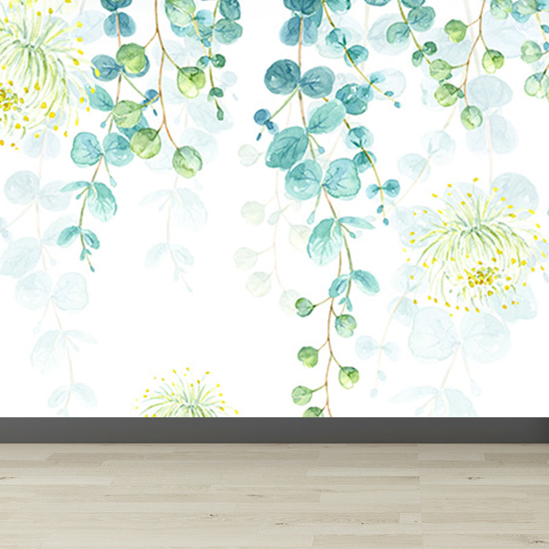 Light Color Flower Branch Mural Moisture Resistant Contemporary Bathroom Wall Art