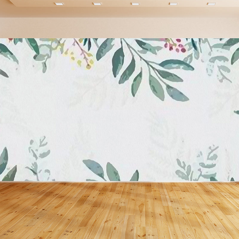 Light Color Flower Branch Mural Moisture Resistant Contemporary Bathroom Wall Art