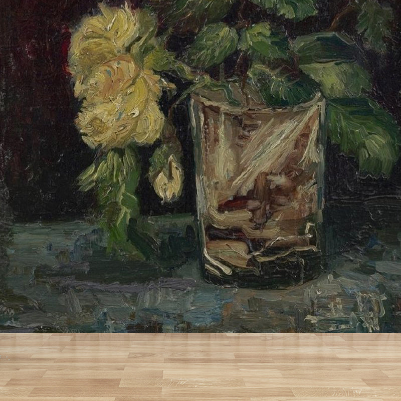 Romantic Flower Potting Mural Decal for Living Room, Green, Custom Size Available