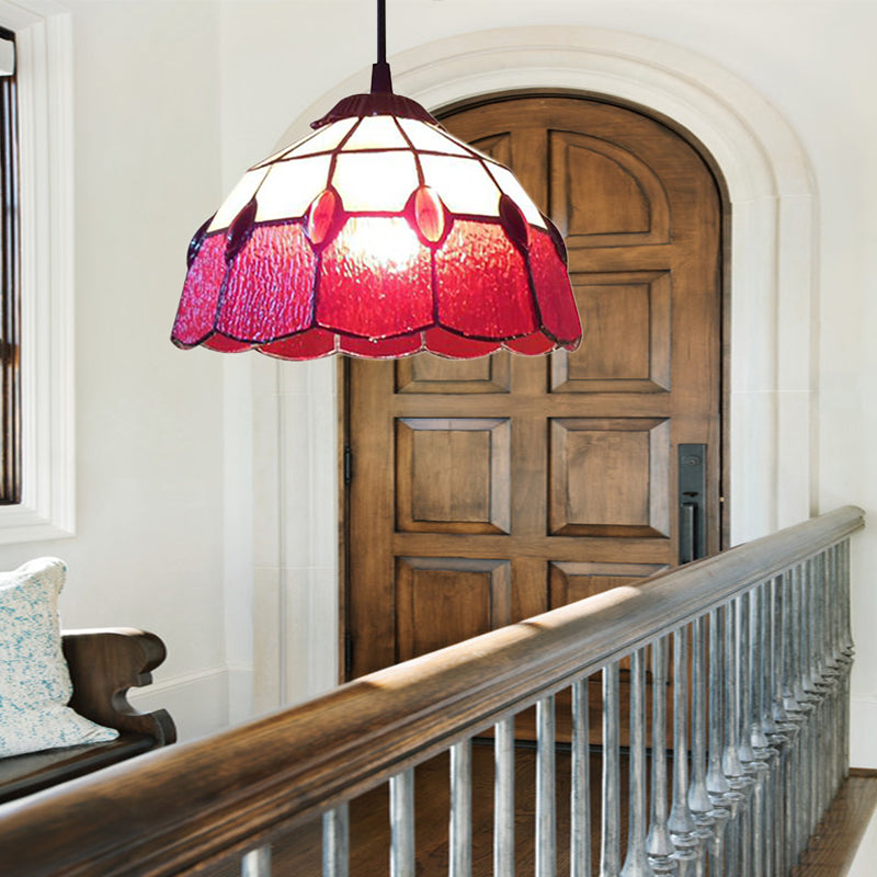 Buntglas Perlen-Drop-Lampe Tiffany-Stil 1 Kopf rosa/grüner Anhänger Beleuchtung für die Halle