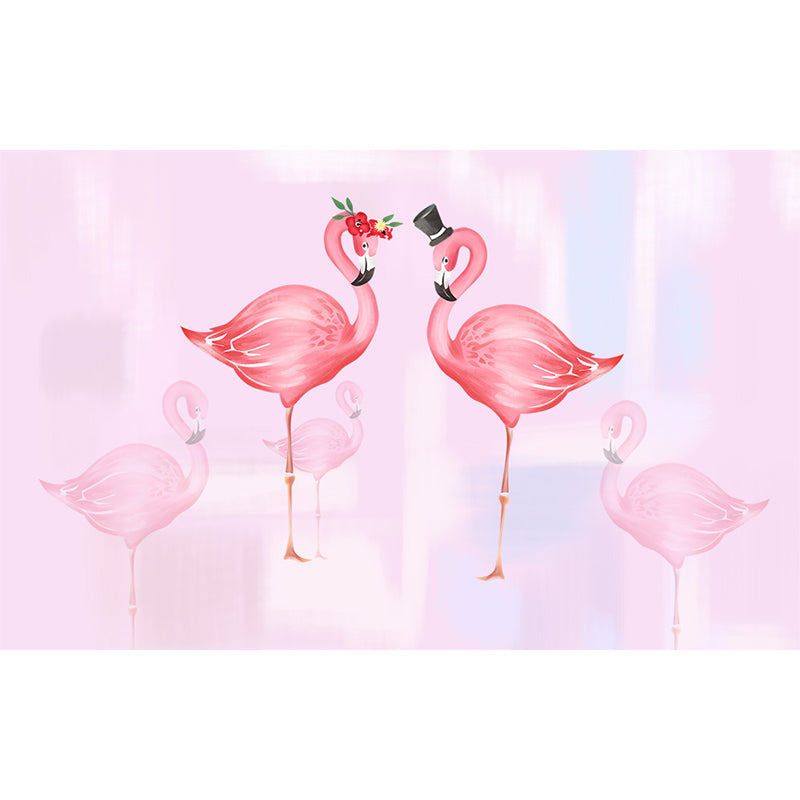 Big Flamingos Wall Paper Mural Moisture Resistant Tropical Bedroom Wall Covering