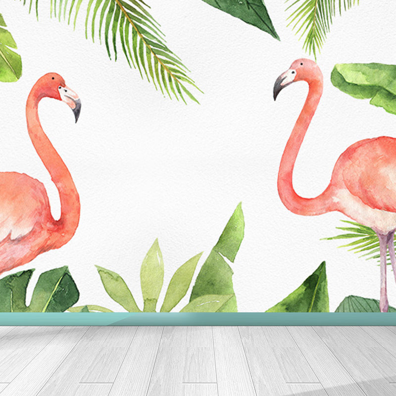 Tropix Flamingo and Plant Mural Light Color Stain Resistant Wall Art for Bedroom