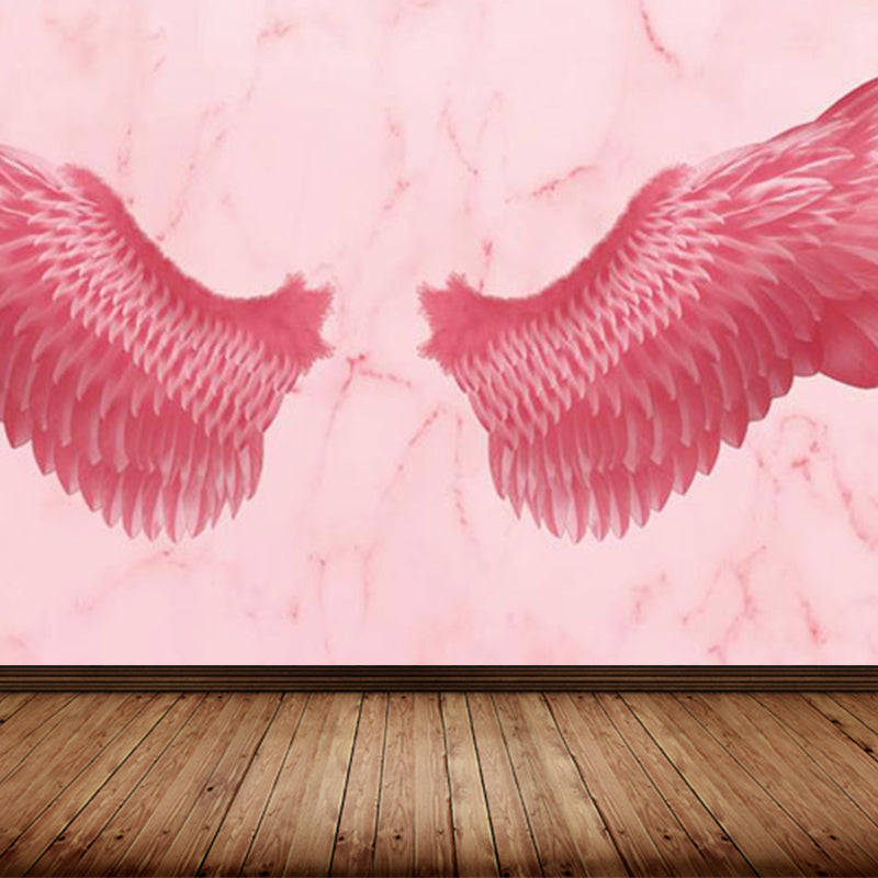 Pink Angel Wings Mural Decal Feather Trendy Waterproof Wall Covering for Girls Room