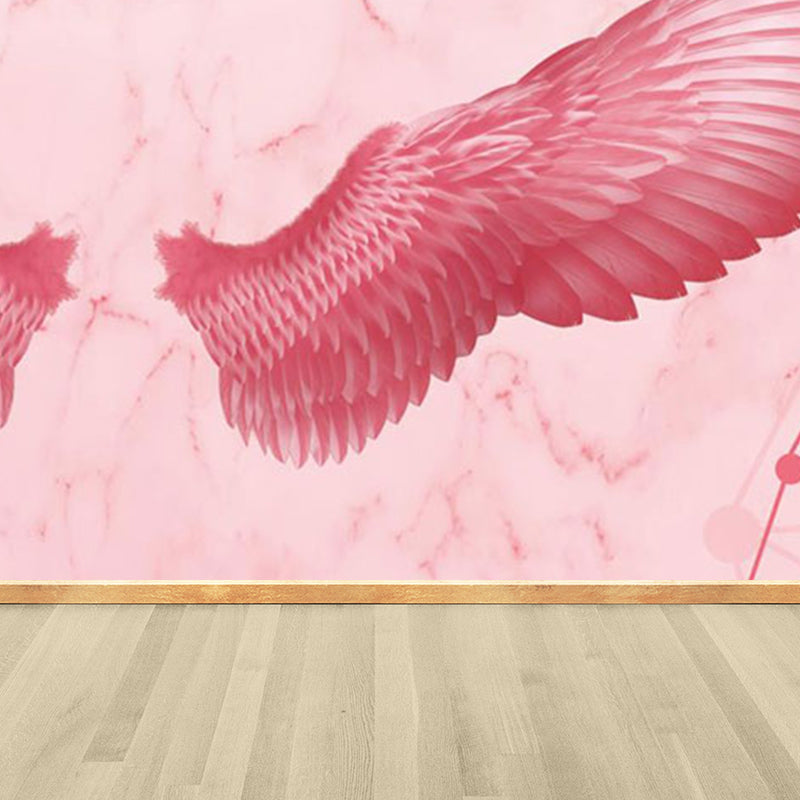 Pink Angel Wings Mural Decal Feather Trendy Waterproof Wall Covering for Girls Room