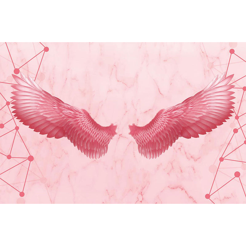 Pink Angel Wings Mural Decal Feather Trendy Waterproof Wall Covering for Girls Room