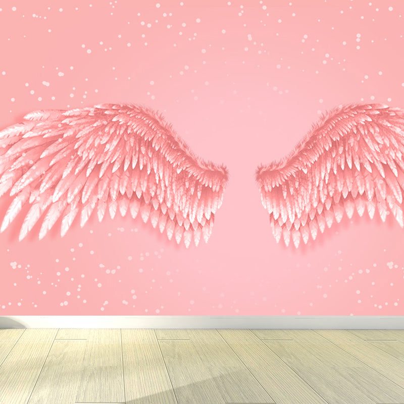Huge Wing Mural Wallpaper Moisture Resistant Modern Girls Bedroom Wall Art in Pastel Color
