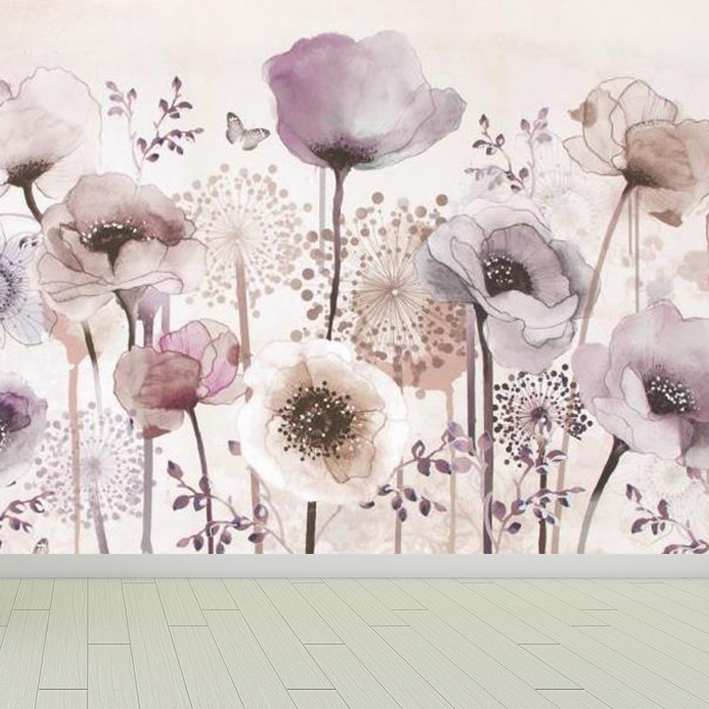 Full-Size Flowers Wallpaper Mural in Pink Non-Woven Wall Decor, Washable, Custom Size