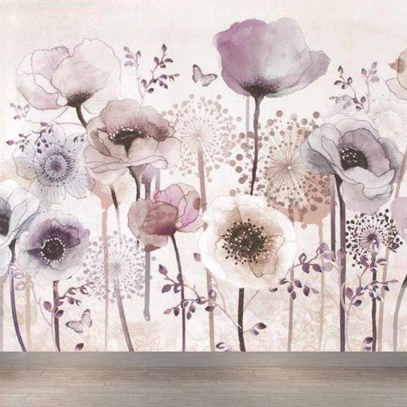 Full-Size Flowers Wallpaper Mural in Pink Non-Woven Wall Decor, Washable, Custom Size