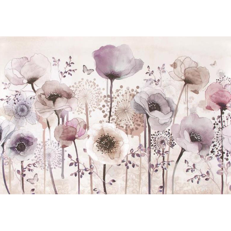 Full-Size Flowers Wallpaper Mural in Pink Non-Woven Wall Decor, Washable, Custom Size