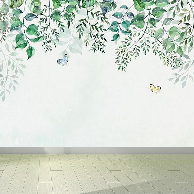 Butterflies and Branches Wall Mural Green Contemporary Wall Art for House Interior