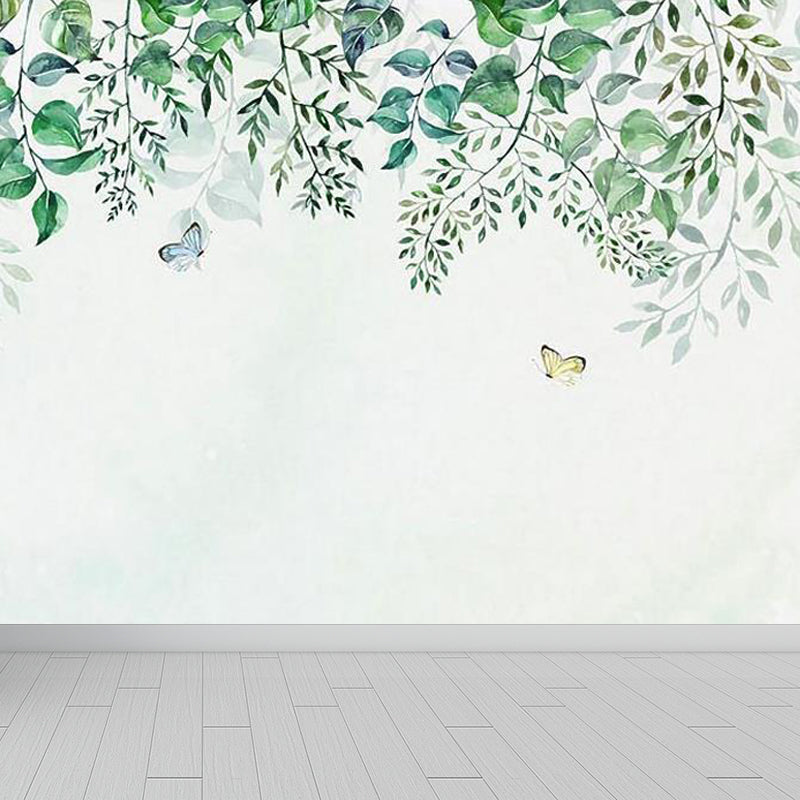 Butterflies and Branches Wall Mural Green Contemporary Wall Art for House Interior