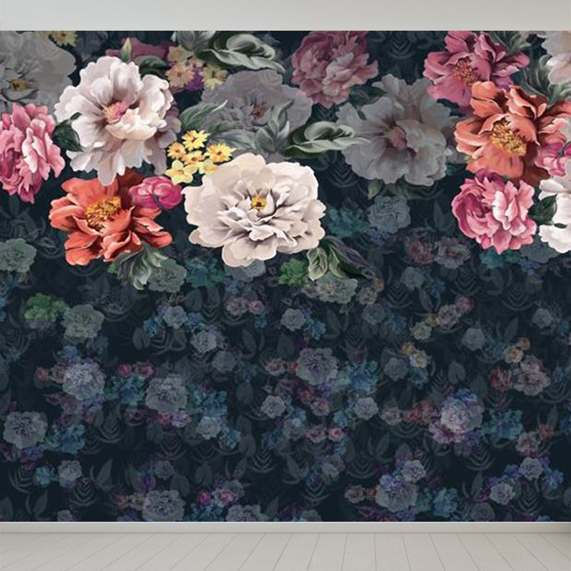 Stain-Proof Blooming Peony Mural Non-Woven Modern Style Wall Covering for Bedroom