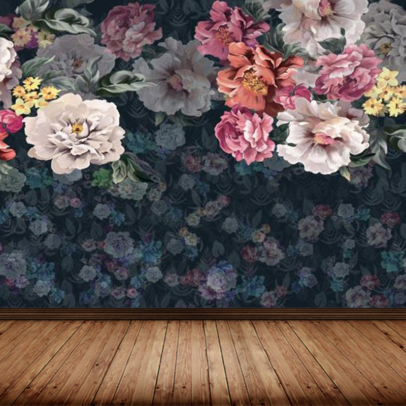 Stain-Proof Blooming Peony Mural Non-Woven Modern Style Wall Covering for Bedroom