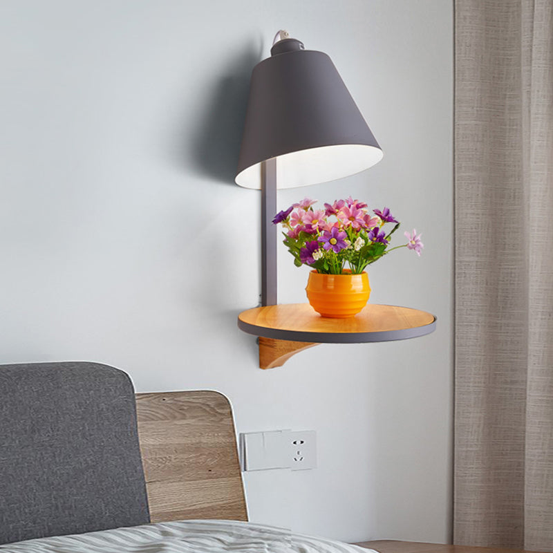 Lampada con pale sconde a parete con diica bianca/grigia Lampada a parete in metallo a 1 luce con sostenitore del legno