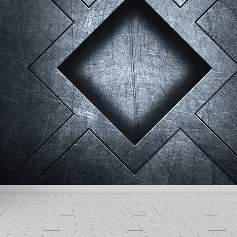 Gray Geometry Pattern Mural Moisture Resistant Industrial Bathroom Wall Covering