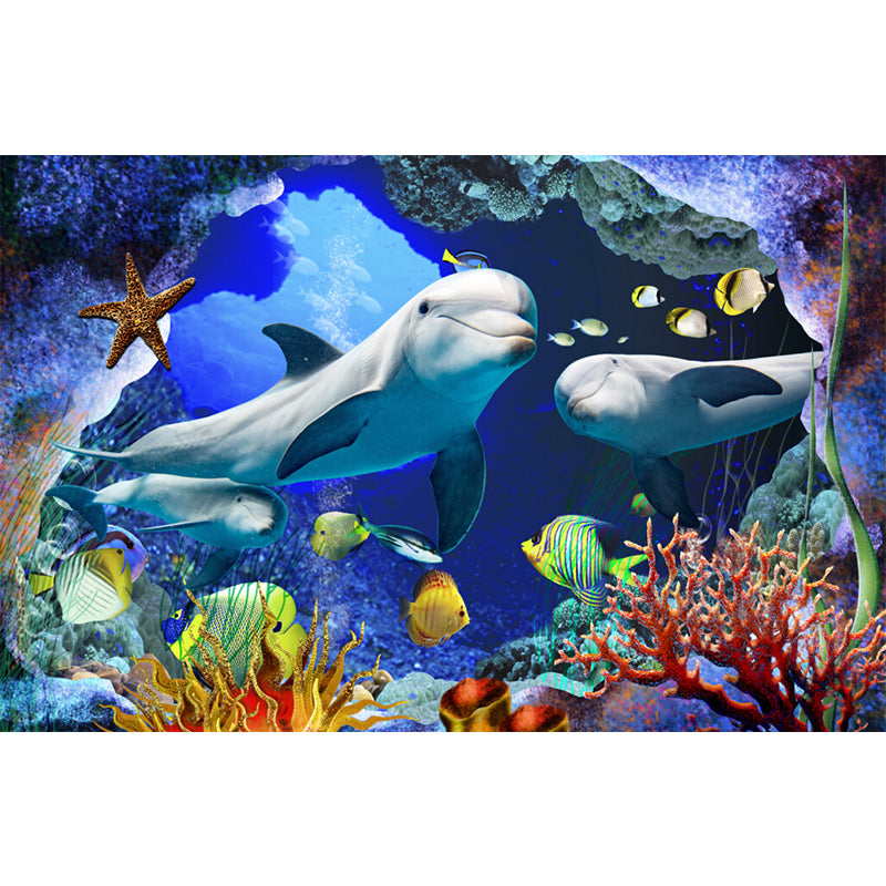 Undersea World Scene Mural Decal Children's Art Non-Woven Textured Wall Decor in Blue