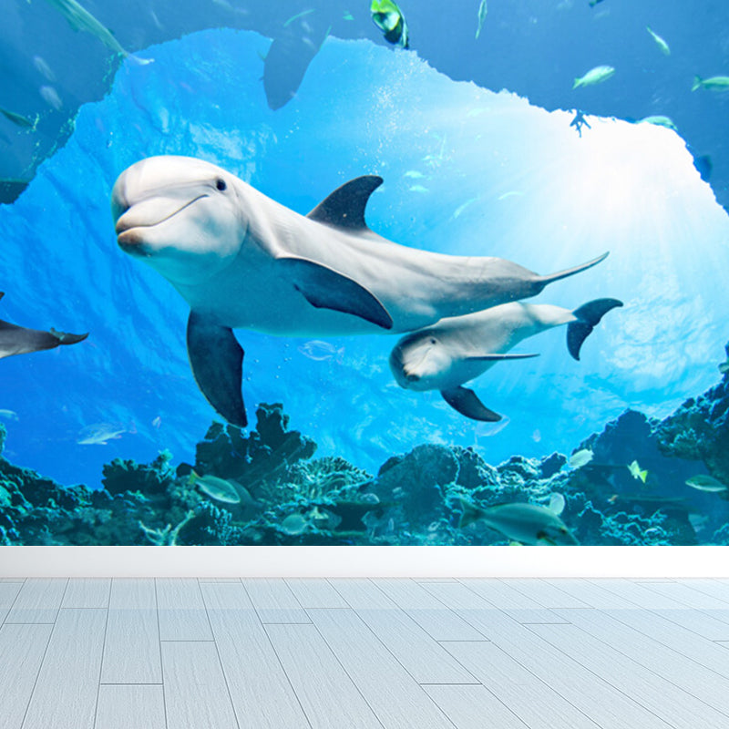 Undersea World Scene Mural Decal Children's Art Non-Woven Textured Wall Decor in Blue