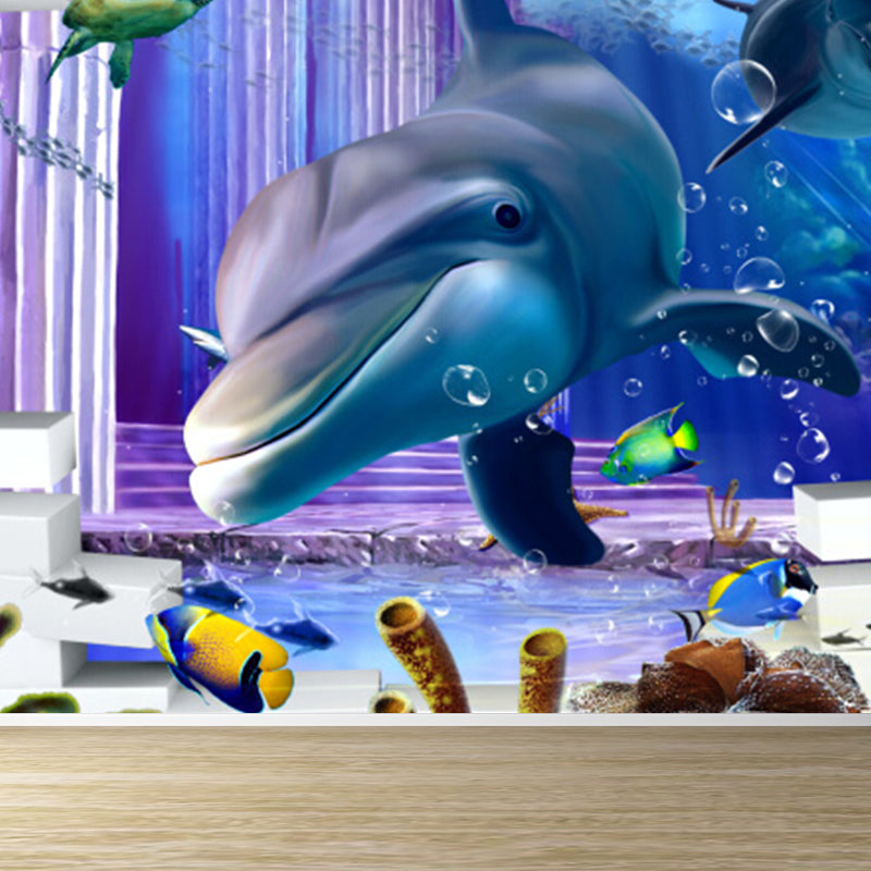 Diverting Underwater Dolphin Wall Mural Children's Art Non-Woven Material Wall Covering
