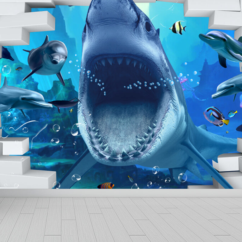 Diverting Underwater Dolphin Wall Mural Children's Art Non-Woven Material Wall Covering