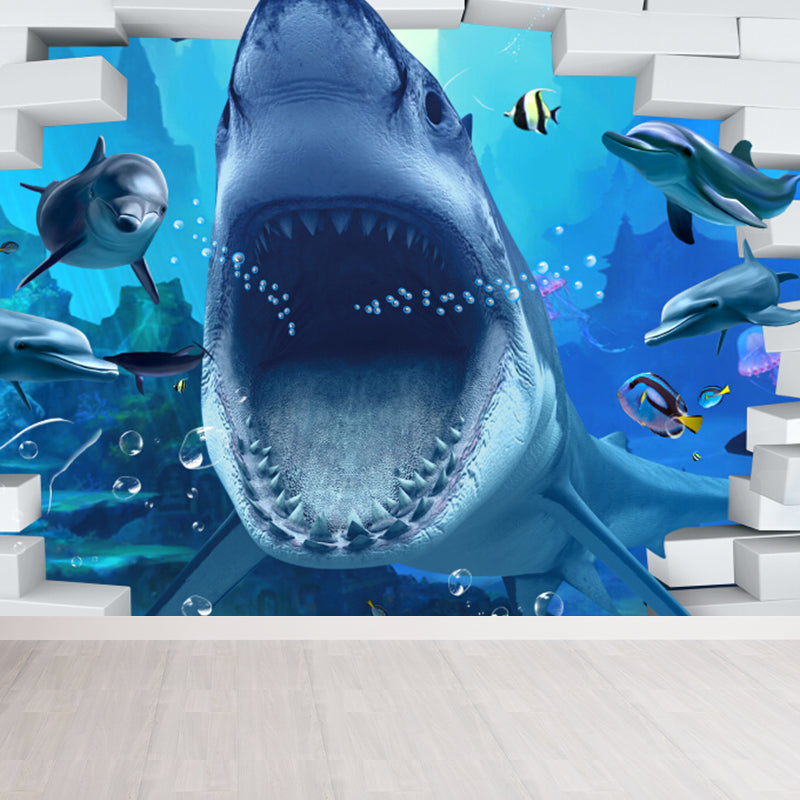 Diverting Underwater Dolphin Wall Mural Children's Art Non-Woven Material Wall Covering