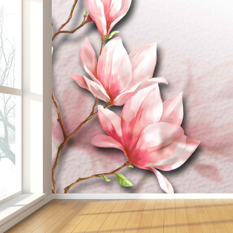 Illustration Style Flower Branch Mural Decal for Living Room, Pink, Personalized
