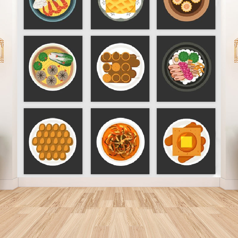Modern Tasty Dishes Mural Wallpaper Non-Woven Waterproof Orange Wall Art for Boys Room