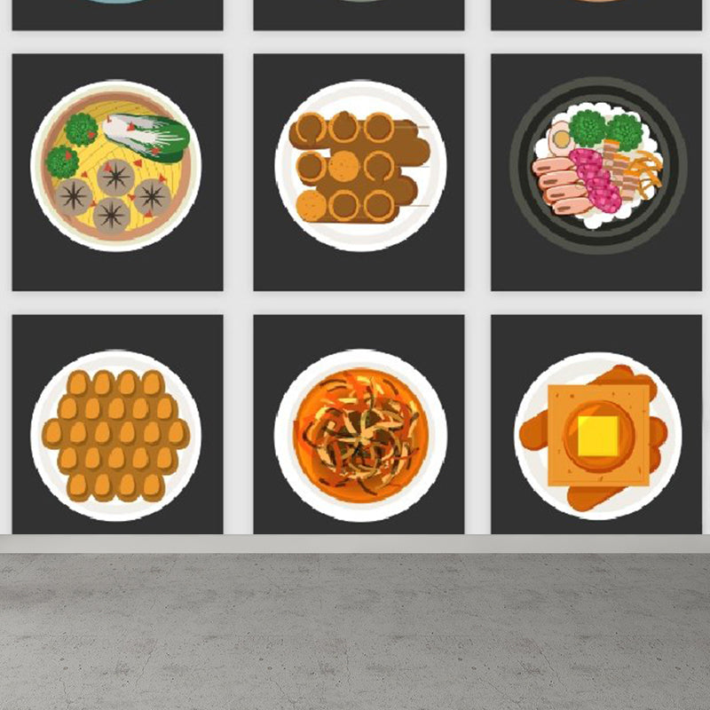 Modern Tasty Dishes Mural Wallpaper Non-Woven Waterproof Orange Wall Art for Boys Room