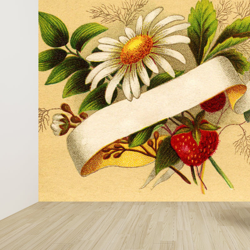 Huge Floral Print Mural for Bathroom Flower Wall Art in Brown, Moisture Resistant