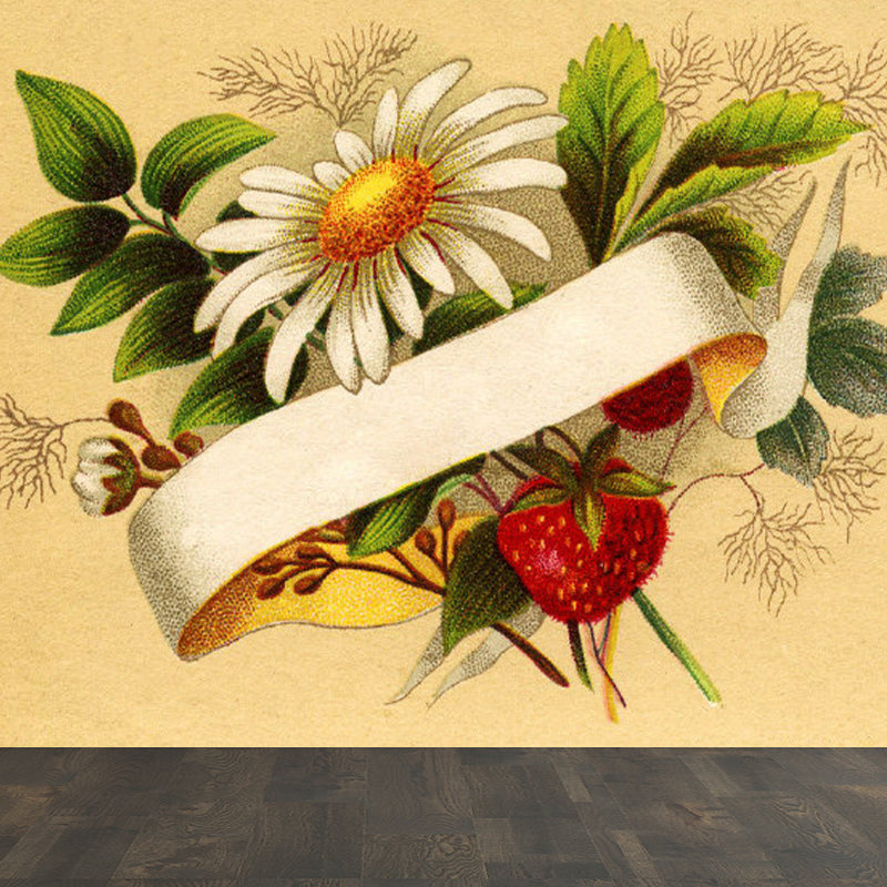 Huge Floral Print Mural for Bathroom Flower Wall Art in Brown, Moisture Resistant