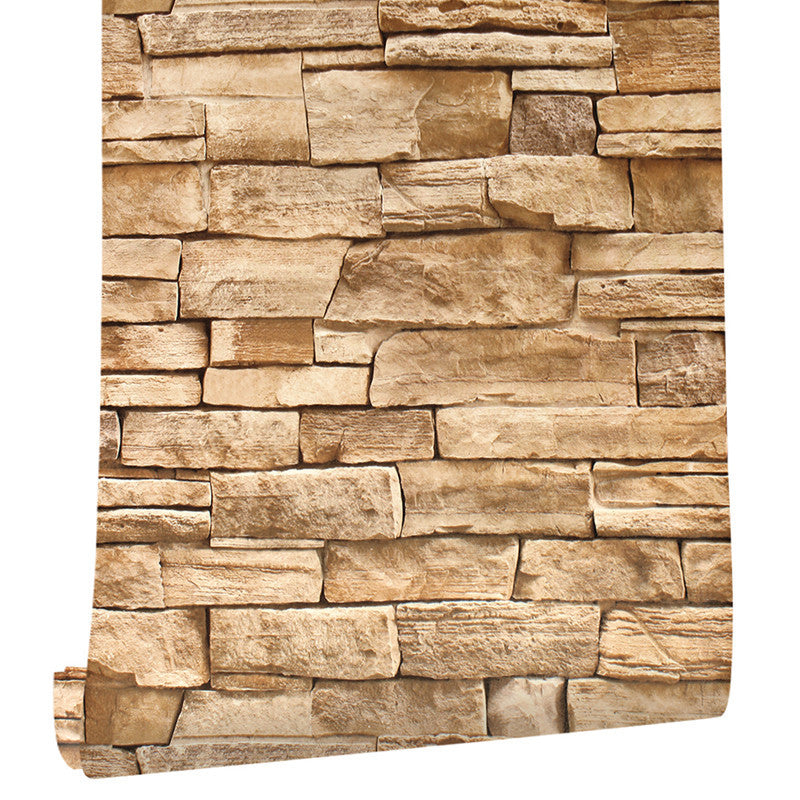Illusional 3D Bricks Wallpaper Roll Brown PVC Wall Decor, Peel and Paste, 29.1-sq ft