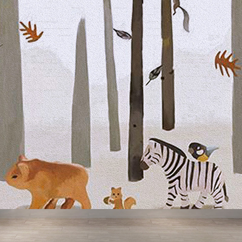 Cartoon Animal Print Mural Decal Pastel Color Moisture Resistant Wall Decor for Nursery