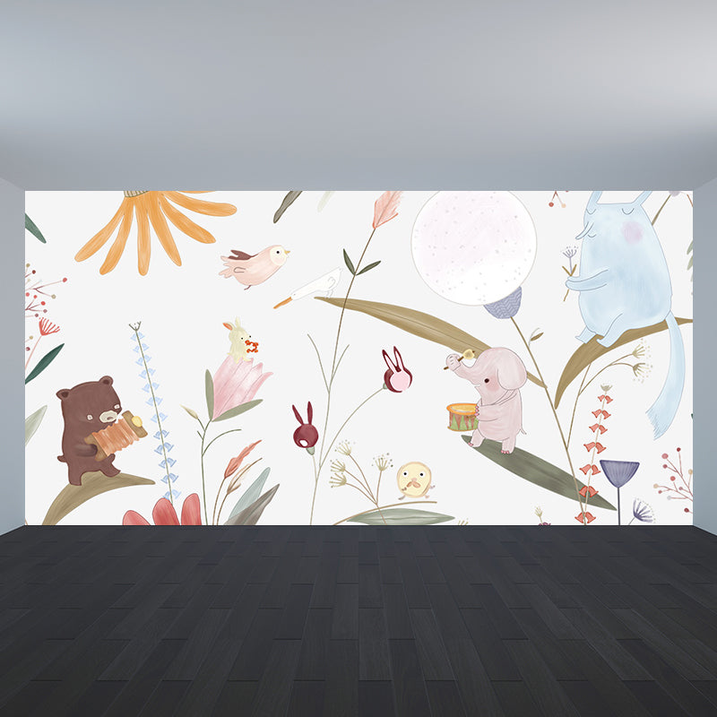 Cartoon Animal Print Mural Decal Pastel Color Moisture Resistant Wall Decor for Nursery