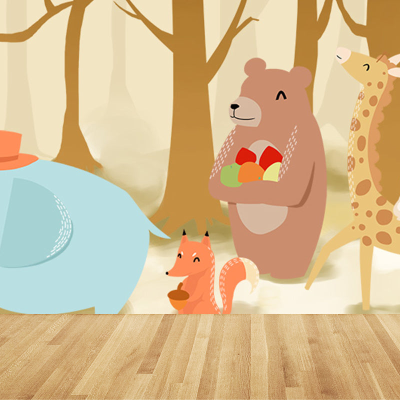 Large Cartoon Wall Mural Decal Soft Color Animal Pattern Wall Covering, Custom Made