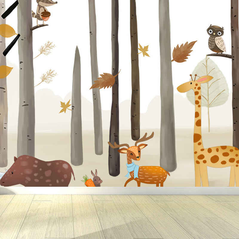 Kids Style Animal Wallpaper Mural for Baby Room Personalized Wall Decor in Light Color