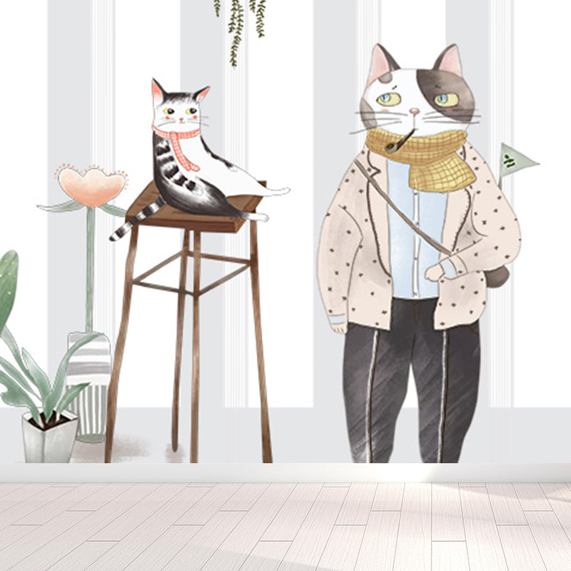 Kids Style Animal Wallpaper Mural for Baby Room Personalized Wall Decor in Light Color