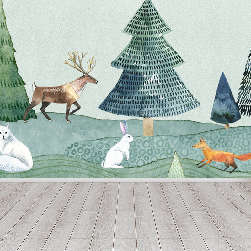 Kids Style Animal Wallpaper Mural for Baby Room Personalized Wall Decor in Light Color