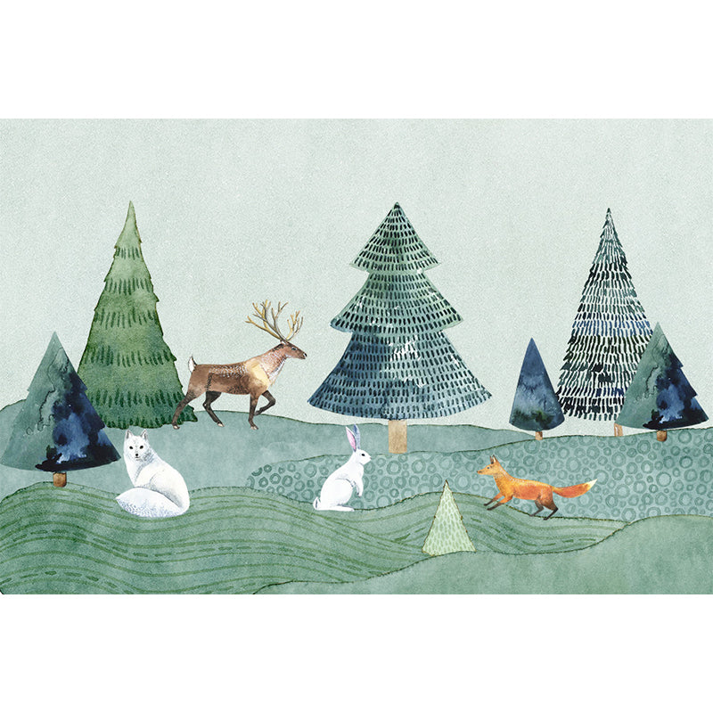 Kids Style Animal Wallpaper Mural for Baby Room Personalized Wall Decor in Light Color