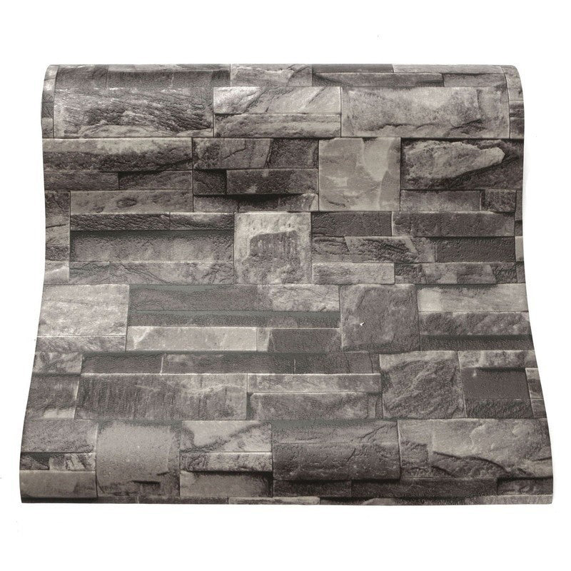 3D Marble Brick Wallpaper Roll Industrial PVC Wall Covering in Dark Color for Home
