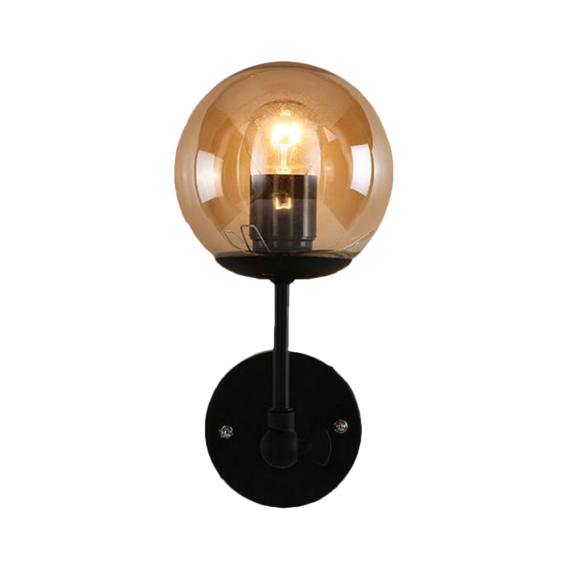 1 Bulb Wall Sconce Contemporary Black Wall Sconce Lighting with Globe Glass Shade