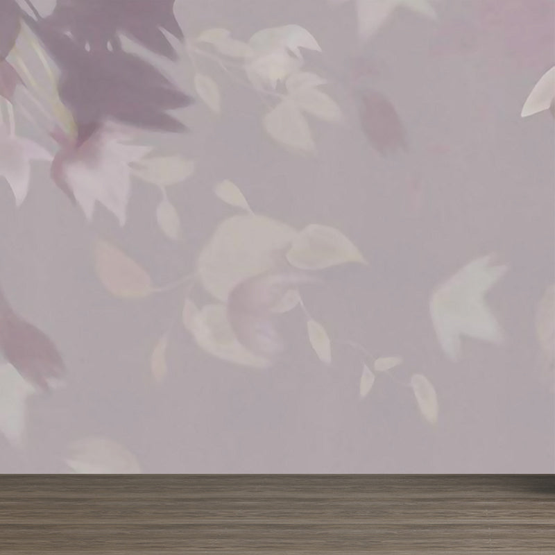 Purple Modernist Wall Mural Full Size Scattered Leaves Wall Art for House Interior