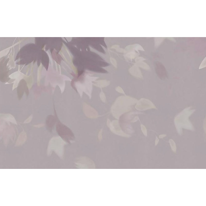 Purple Modernist Wall Mural Full Size Scattered Leaves Wall Art for House Interior