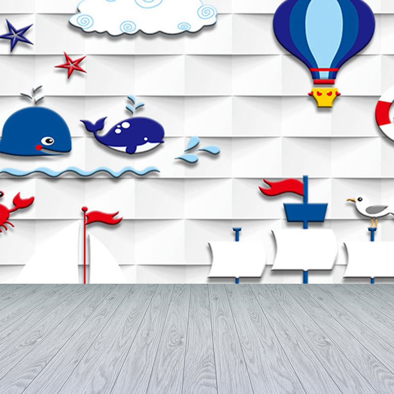 Nautical Lighthouse Mural Wallpaper Cartoon Non-Woven Cloth Wall Decor for Living Room