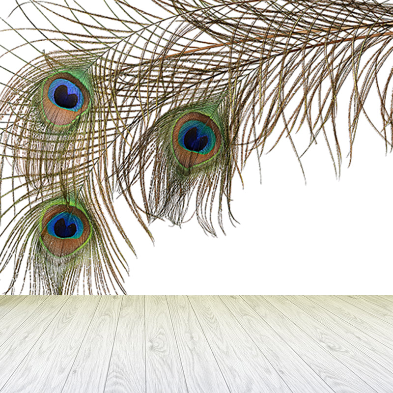 Peacock Feather Wallpaper Mural Minimalistic Waterproof Girls Bedroom Wall Decor