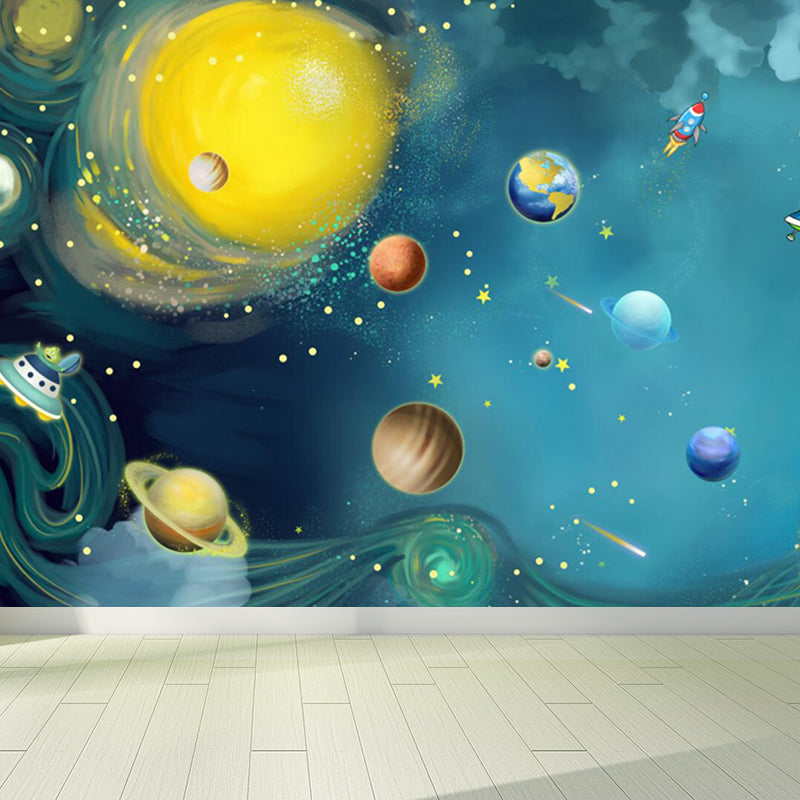 Waterproof Planets Wall Mural Decal Cartoon Non-Woven Material Wall Art, Custom Print