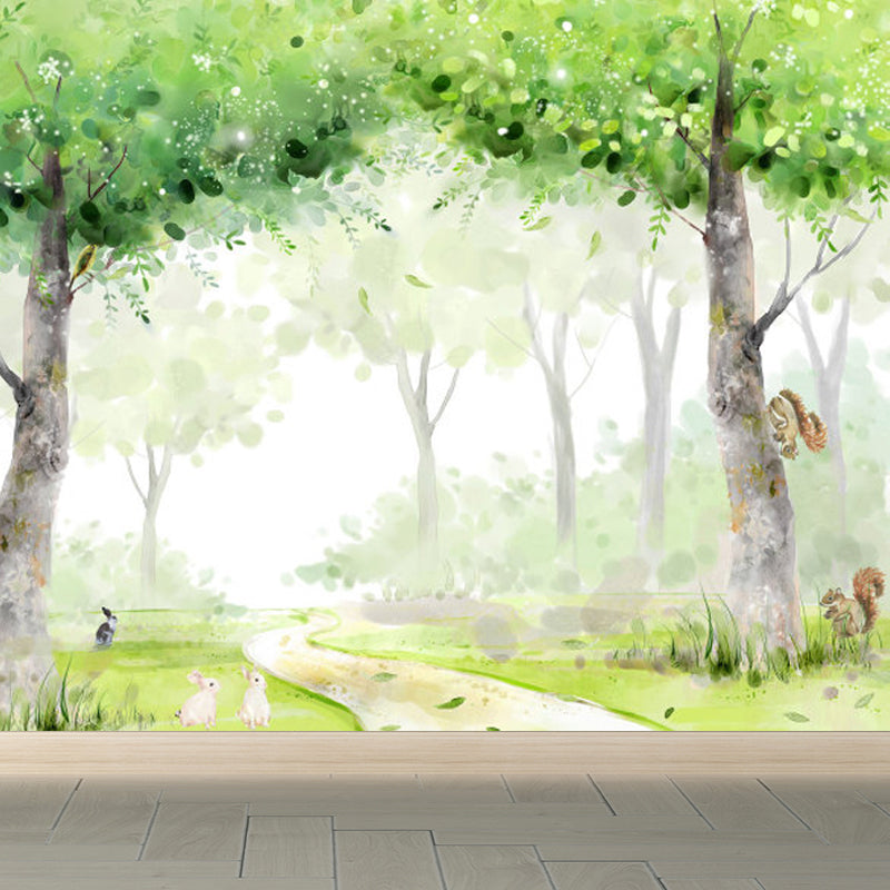 Green Forest Path Mural Wallpaper Moisture Resistant Modern Child Bedroom Wall Covering