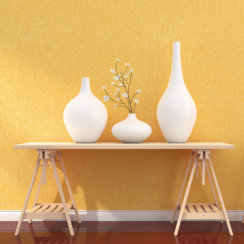 Pastel Yellow Plain Wallpaper Roll Waterproofing Minimalist Living Room Wall Art